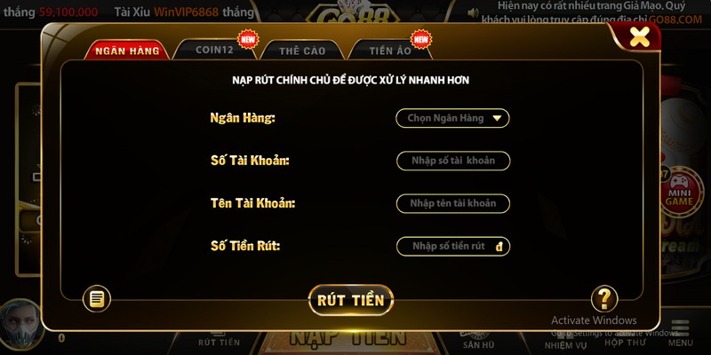 Rút toàn bộ tiền trong ví và khuyến mãi